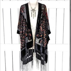 Velvet velour sheer burnout peacock kimono cover up cardigan jacket custom